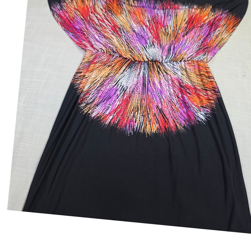 New York & Company Abstract Sunburst Print Maxi Dress Black Orange Purple Large